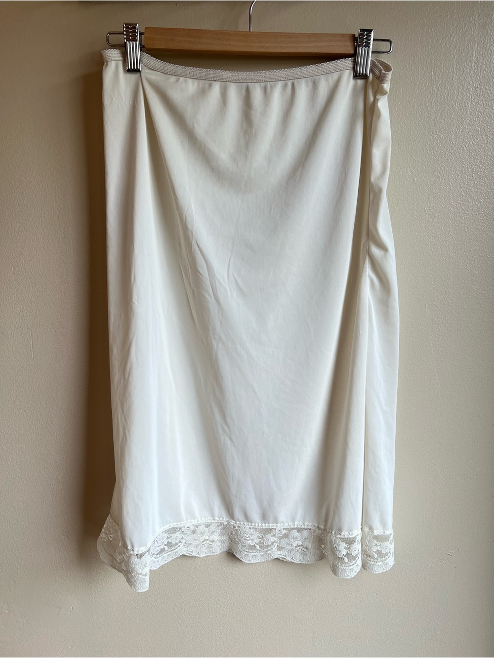White Lace Hem Half Slip Skirt Side Slit Coquette Layering Midi L